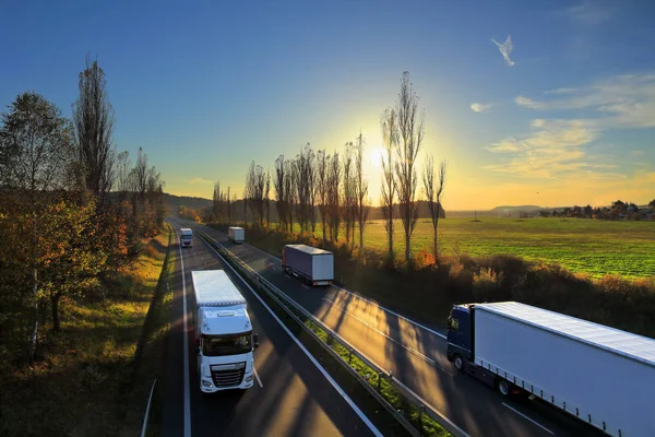 Vrachtwagen Vervoer Weg Bij Zonsondergang — Stockfoto