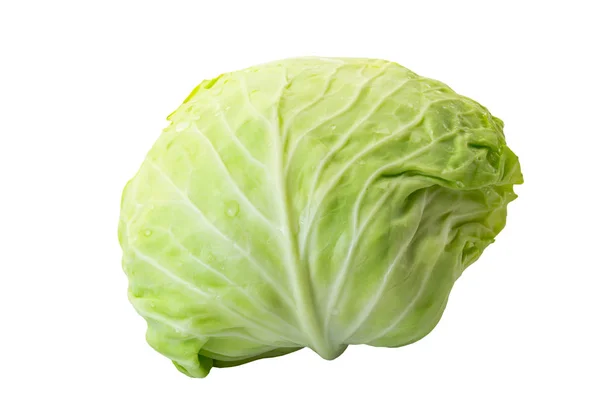 Green Cabbage Isolated White Background Clipping Path Included — Stock Photo, Image