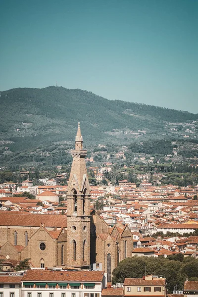 The Basilica of Santa Croce in Florence, Italy. Shot from the top of the Duomo. Basilica of Santa Croce is the burial place of many famous Italians, including Michangelo and Galileo. — Stock Photo, Image