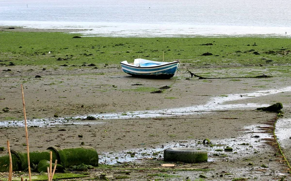 Bay düşük gelgit Portekiz 2018 yılının baharında Amora şehir yakınındaki eski teknede.