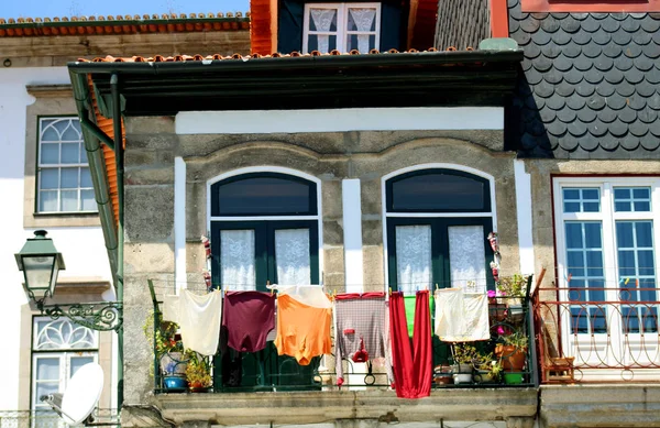 Balcony Linen Old City Porto Spring — Stock Photo, Image