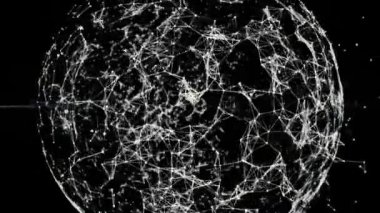 parçacıklar ve pleksus yapısı ile 3D render soyut küre. Dijital teknoloji gezegen kıta şekillendirme ile. 4k video