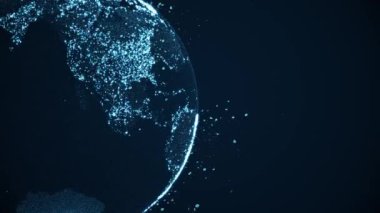 Blockchain animasyon veya blok zinciri teknoloji madencilik bitcoin. kripto para biriminin bitcoins dijital alanda hovers. Büyük dijital zengin gösterilen arka plan. Dijital güç kavramı ve