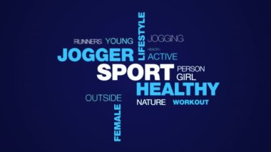 Spor sağlıklı jogger yaşam tarzı yerleştirmek koşu egzersiz runner kadın insanlar animasyonlu kelime bulutu arka planda uhd 4k 3840 2160.
