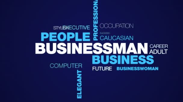 Zakenman werkplek business mensen professionele communicatie mannelijke digitale hoofdkantoor elegante geanimeerde word cloud achtergrond in uhd 4k 3840 2160. — Stockvideo