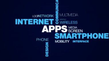 Apps smartphone Internet iletişim teknoloji yazılım iş bağlantısı Mobil tasarım tablet animasyonlu kelime bulutu arka planda uhd 4k 3840 2160.