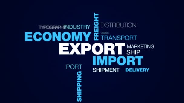 Exportera importera ekonomi frakt globala transport logistik företag cargo frakt handel animerade word cloud bakgrund i uhd 4k 3840 2160. — Stockvideo