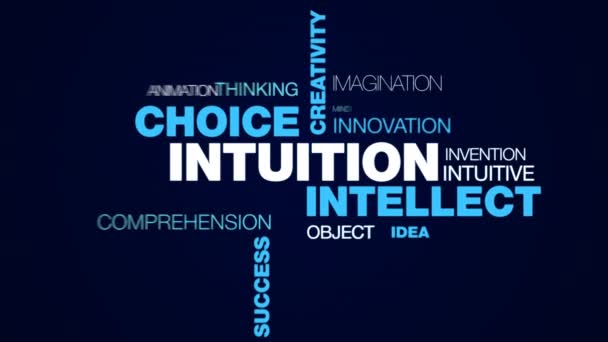 Intuïtie intellect keuze creativiteit scherpzinnigheid besluit hersenen zakelijk bewustzijn succes inzicht geanimeerde word cloud achtergrond in uhd 4k 3840 2160. — Stockvideo