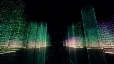 dijital iş şehri wirefram 3d animasyon ikili parlak mimari kablo animasyon kelime uhd 4k 3840 2160