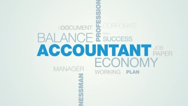 Účetní ekonomika rovnováhy profesionální kancelářský konzultant rozpočet papírování daně podnikatel účetnictví animované pozadí cloud slovo v uhd 4k 3840 2160. — Stock video