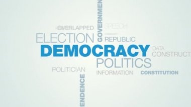 Demokrasi Siyaset seçim hükümet özgürlük Cumhurbaşkanı oy tartışma bağımsızlık aday oy animasyonlu kelime bulutu arka planda uhd 4k 3840 2160.