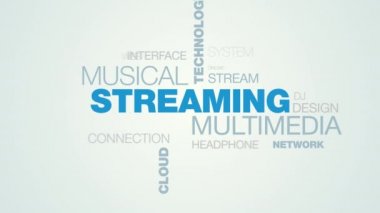 multimedya müzik teknolojisi medya netflix mobil radyo nağme bulut sunucu animasyonlu kelime bulut arka planda uhd 4 k akış 3840 2160.