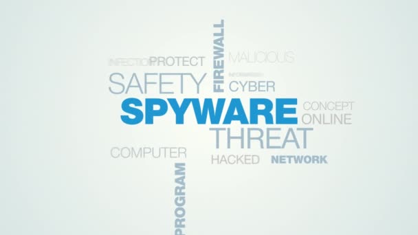 Spyware minaccia firewall di sicurezza hacking antivirus password software privacy programma trojan animato parola nuvola sfondo in uhd 4k 3840 2160 . — Video Stock