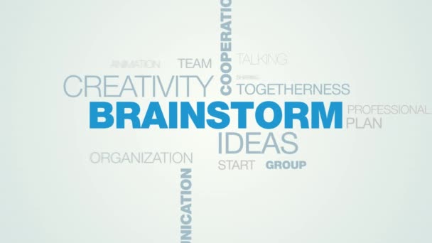 Brainstormen over ideeën-creativiteit samenwerking zakelijke teamwerk notities mensen analyse communicatie ontwerp geanimeerde word cloud achtergrond in uhd 4k 3840 2160. — Stockvideo