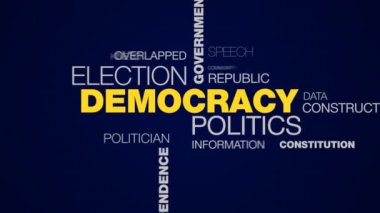 Demokrasi Siyaset seçim hükümet özgürlük Cumhurbaşkanı oy tartışma bağımsızlık aday oy animasyonlu kelime bulutu arka planda uhd 4k 3840 2160.