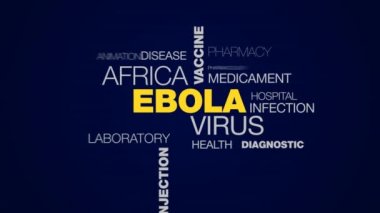 Ebola virüsü Afrika aşı ilaç araştırma bilim sağlık antikorlar enjeksiyon şırınga animasyonlu kelime bulutu arka planda uhd 4k 3840 2160.