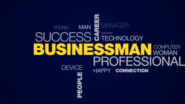 Hombre de negocios éxito profesional carrera lugar de trabajo oficina elegante comunicación personas corporativo animación palabra nube fondo en uhd 4k 3840 2160 . — Vídeo de stock