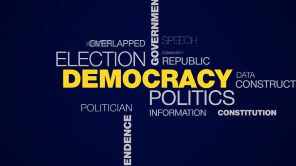 Democratie politiek regering vrijheid Voorzitter stemming verkiezingsdebat onafhankelijkheid kandidaat stemmen geanimeerde word cloud achtergrond in uhd 4k 3840 2160. — Stockvideo