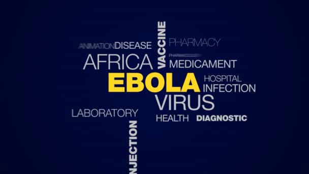 Virus ebola africa vaccino medicina ricerca scienza sanità anticorpi iniezione siringa animato parola nube sfondo in uhd 4k 3840 2160 . — Video Stock