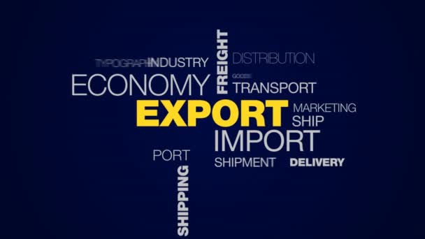 Export import economy freight global transportation logistics business cargo shipping commerce animated word cloud background in uhd 4k 3840 2160. — Stock Video