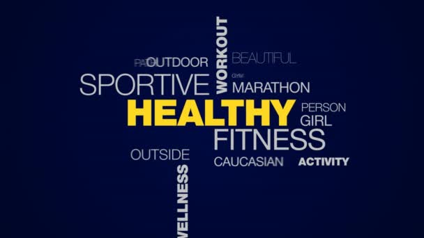 Sano fitness sportivo allenamento stile di vita attivo esercizio corridore jogger benessere allenamento animato parola nuvola sfondo in uhd 4k 3840 2160 . — Video Stock