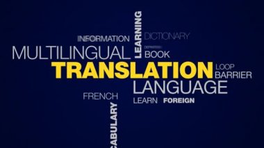 Çeviri dili çok dilde iletişim yorumu iş Uluslararası kelime Okulu öğrenme animasyon kelime bulutu arka planda uhd 4k 3840 2160.