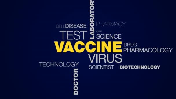 Vaccin virus test laboratorium infectie ziekenhuis geneeskunde chemie ebola arts gezondheid geanimeerde word cloud achtergrond in uhd 4k 3840 2160. — Stockvideo