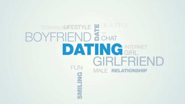 Dating vriendin vriendje datum verliefdheid flirten vriendschap mededeling lachend samen word cloud achtergrond in uhd 4k geanimeerde 3840 2160. — Stockvideo