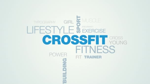 CrossFit fitness életmód sport edzés edzőterem képzés személyes aktív testépítő sportoló animált szó felhő háttér uhd 4k 3840 2160. — Stock videók