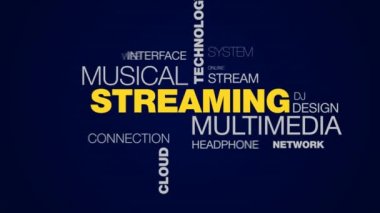 multimedya müzik teknolojisi medya netflix mobil radyo nağme bulut sunucu animasyonlu kelime bulut arka planda uhd 4 k akış 3840 2160.
