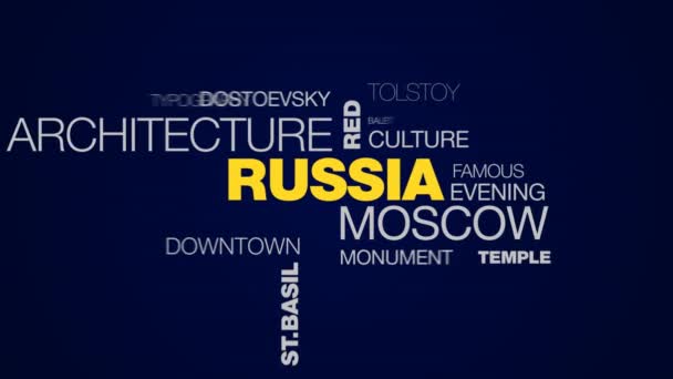 Russian moscow architecture red square kremlin national orthodox religion st.basil cathedral animated word cloud background in uhd 4k 3840 2160 . — стоковое видео