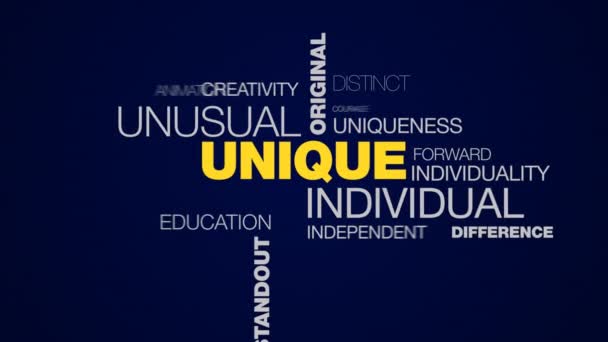 Unieke individuele ongebruikelijke originele creatieve speciale idee verschillende inspiratie opvallende succes geanimeerde word cloud achtergrond in uhd 4k 3840 2160. — Stockvideo