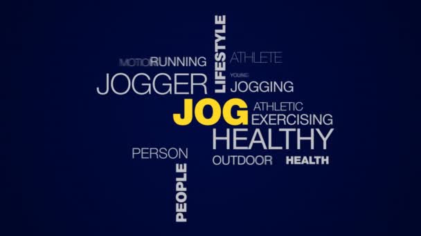 Jog gesund jogger lifestyle fitness sport ausübung läufer weibliche menschen training animierte wort wolke hintergrund in uhd 4k 3840 2160. — Stockvideo