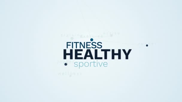 Egészséges fitnesz sportos edzés aktív életmód testmozgás runner kocogó wellness képzés animált szó felhő háttér uhd 4k 3840 2160. — Stock videók