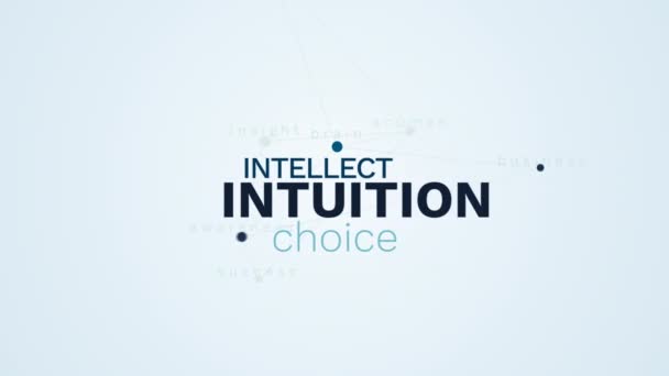 Intuición intelecto elección creatividad perspicacia decisión cerebro negocio conocimiento éxito visión palabra animada nube fondo en uhd 4k 3840 2160 . — Vídeos de Stock