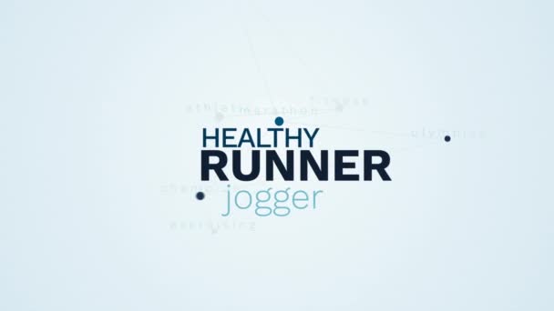 Löpare friska jogger lifestyle fitness sport marathon olympiska mästare utövar atletisk animerade word cloud bakgrund i uhd 4k 3840 2160. — Stockvideo