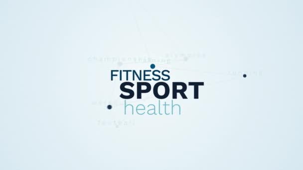 Sport fitness gezondheid levensstijl Olympische marathon training uitgevoerd training voetbalkampioenschap geanimeerde word cloud achtergrond in uhd 4k 3840 2160. — Stockvideo