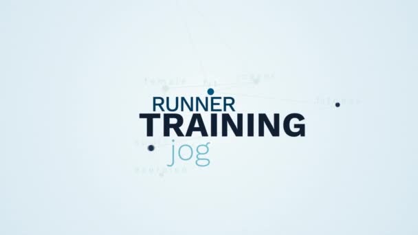 Entraînement coureur jogging santé jogger style de vie ajustement fitness sport exercice femelle animé mot nuage fond dans uhd 4k 3840 2160 . — Video