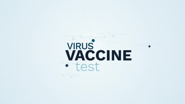 Vaccin virus test laboratorium infektion sjukhus medicin kemi ebola läkare hälsa animerade word cloud bakgrund i uhd 4k 3840 2160. — Stockvideo