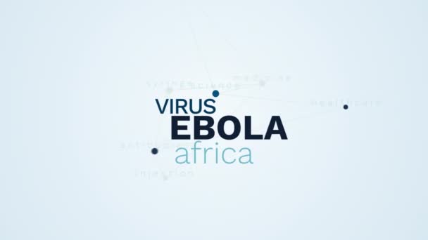 Virus ebola africa vaccino medicina ricerca scienza sanità anticorpi iniezione siringa animato parola nube sfondo in uhd 4k 3840 2160 . — Video Stock