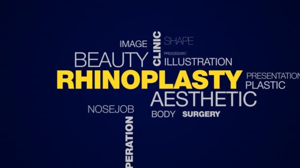 Näsplastik estetiska skönhet klinik hälso-och kosmetiska sjukhus kreativa näsa drift dyra animerade word cloud bakgrund i uhd 4k 3840 2160. — Stockvideo