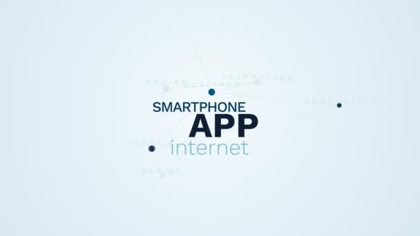 App smartphone internet tecnologia de comunicação software conexão de negócios design móvel tablet animação nuvem de palavras fundo em uhd 4k 3840 2160 . — Vídeo de Stock