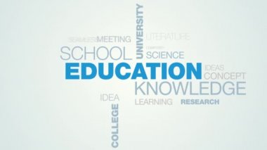 eğitim bilgi Okulu Üniversitesi kelime bulutu apear beyaz mavi degrade arka planda, eğitimi de arka planda uhd 4k olarak animasyonlu insanlar başarı akademik kitap word kullanılan 3840 2160