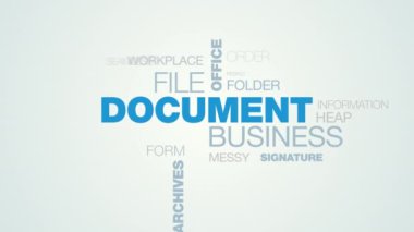 belgeyi iş dosya office finans kelime bulutu animasyonlu apear de kullanılan beyaz mavi degrade arka planda, bürokrasi organizasyon Evrak Arşiv kelime uhd 4k arka planda 3840 2160
