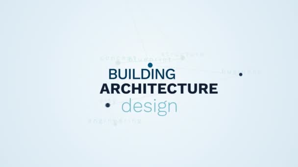 建築デザイン建設構造技術の青写真ビジネス都市工学概念アニメーションの uhd 4 k の単語雲背景 3840 2160. — ストック動画