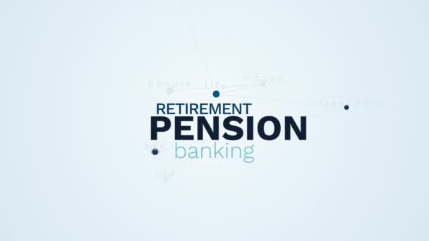 Pension emerytalny bankowe emeryt pieniądze biznes życia inwestycji wieku starego osób animowane słowo cloud tło w uhd 4k 3840 2160. — Wideo stockowe