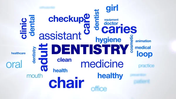 Tandpleje patient, dental, tandlæge, hygiejne, tænder, animerede ord sky, tekst design animation . - Stock-foto