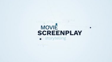 Senaryo film hikaye anlatımı roman sinema hikaye eylem metin yazar telif hakkı animasyonlu kelime bulutu arka planda uhd 4 k yazım denetleme 3840 2160.