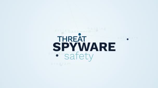 Spyware hot säkerhet brandväggen hacking antivirus lösenord programvara privacy program trojan animerade word cloud bakgrund i uhd 4k 3840 2160. — Stockvideo