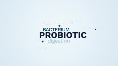 probiyotik bakteri sindirim yeme fermente sağlık flora lactobacillus dokunulmazlık bakteri animasyonlu diyet sözcüğü bulut arka planda uhd 4k 3840 2160.